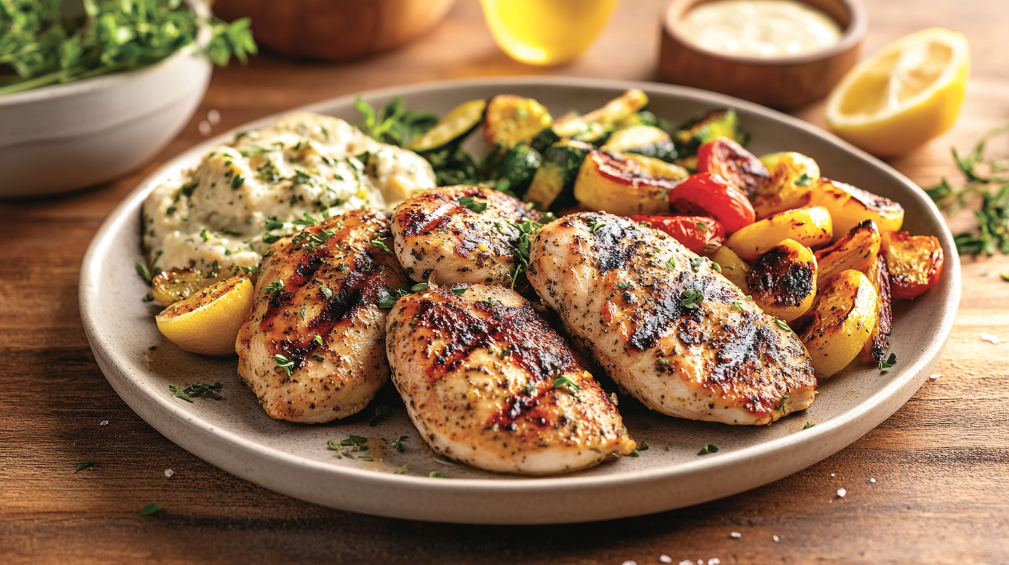 A variety of low FODMAP chicken recipes, including grilled chicken, dairy-free chicken, and roasted vegetables.