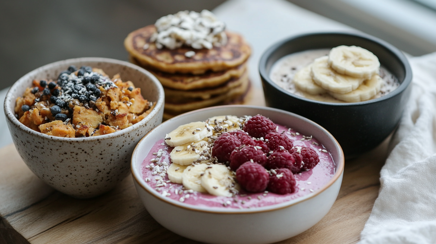 AIP breakfast ideas including savory and sweet dishes beautifully presented