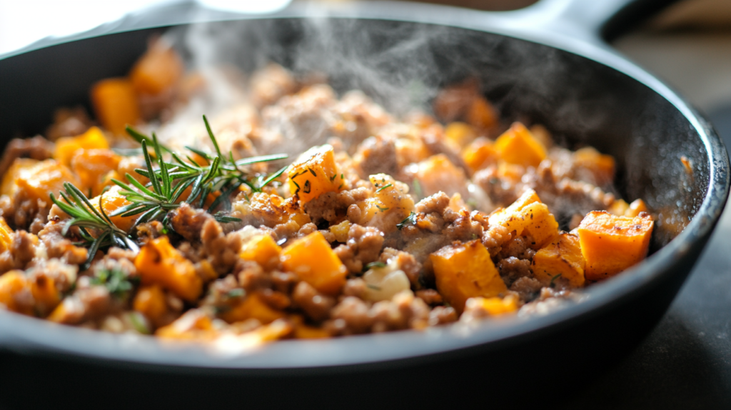 Sweet potato hash with turkey and fresh herbs – AIP compliant