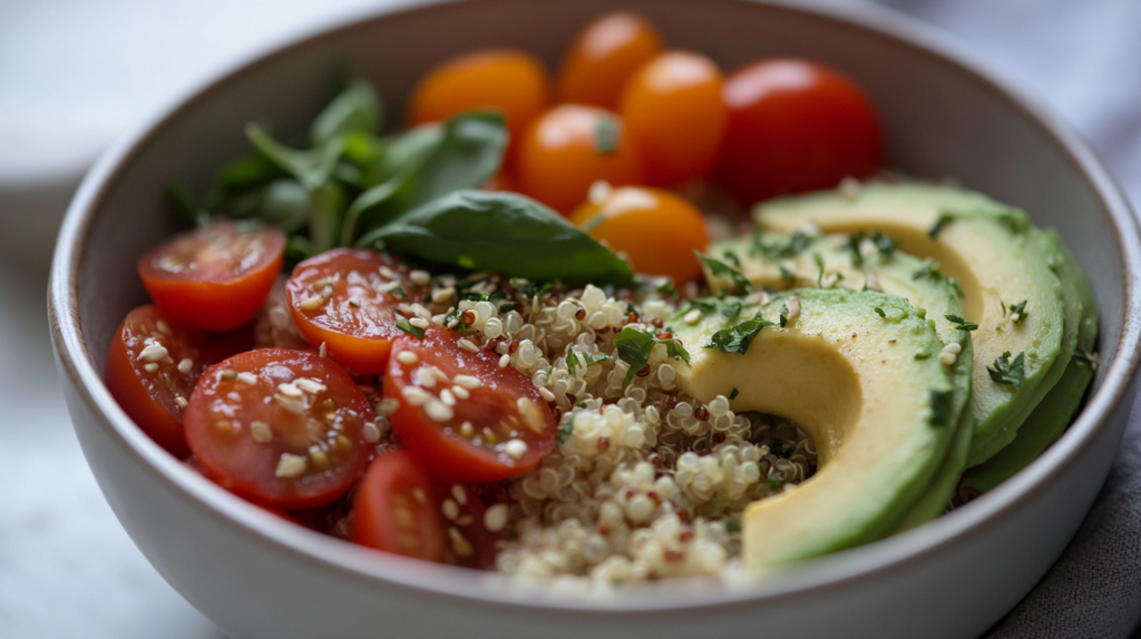 Quinoa and avocado bowl for alkaline breakfast