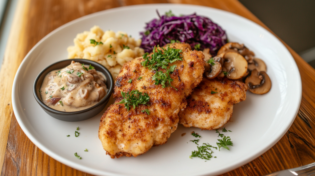 Serving suggestions for the NBC Chicago Himmel chicken snitzel recipe.