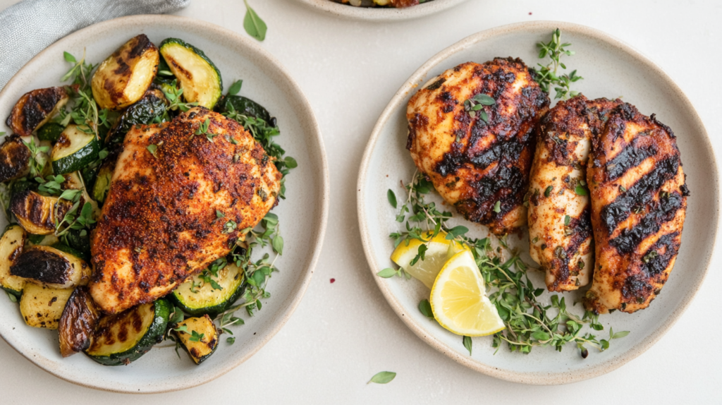 Cajun and Mediterranean-style broiled chicken variations