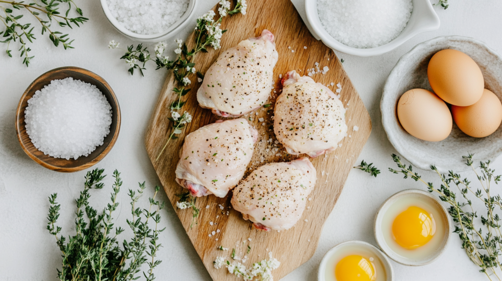 Ingredients for Delmarva BBQ chicken carnivore recipe on wooden board