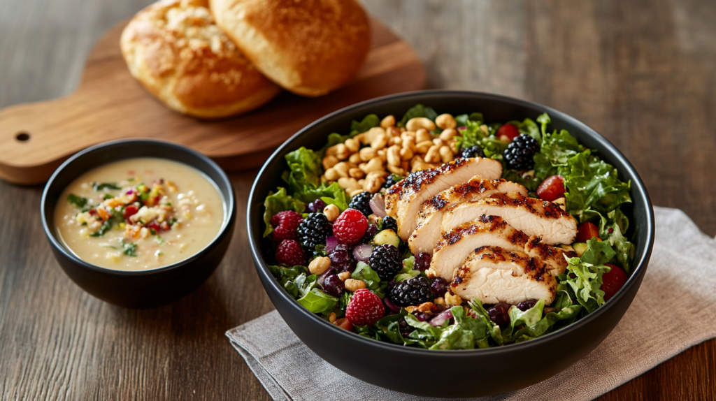 Chick Fil A Market Salad served with soup and bread