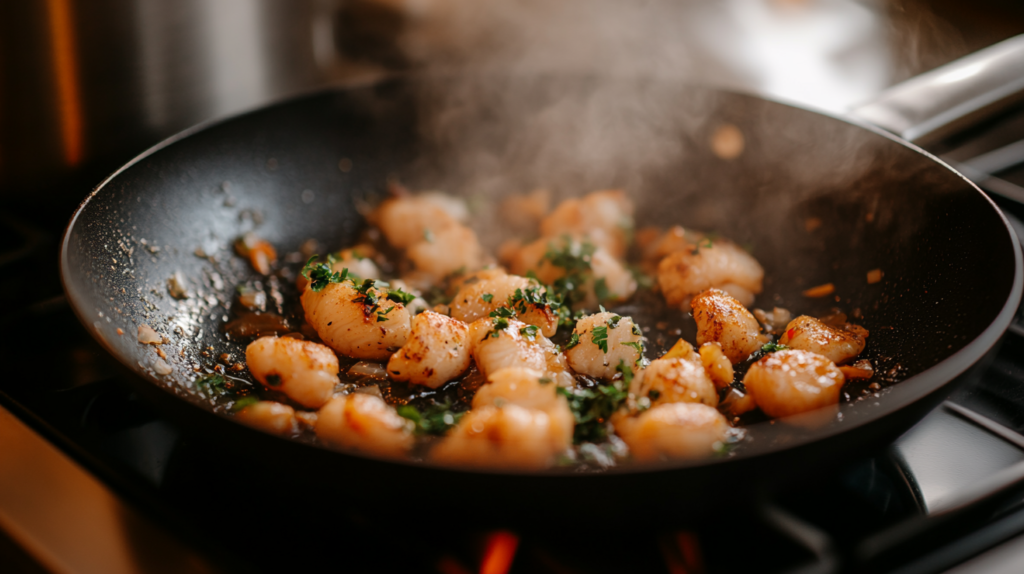 Cooking snow crab meat in garlic butter for recipe