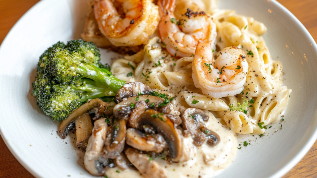 Three variations of Bertolli chicken Alfredo with added vegetables and shrimp