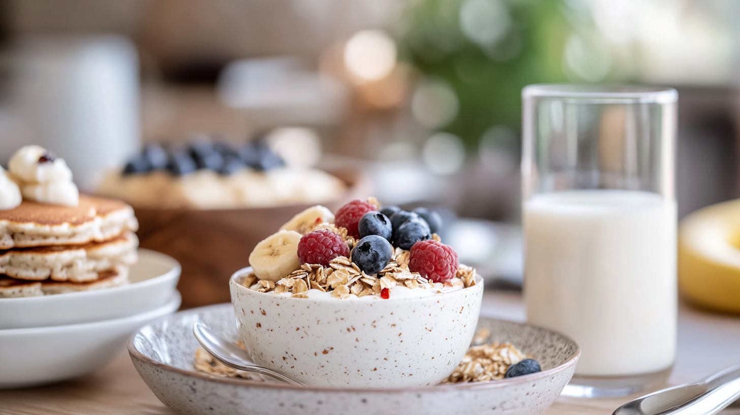 FODMAP diet breakfast recipes with yogurt, pancakes, and almond milk