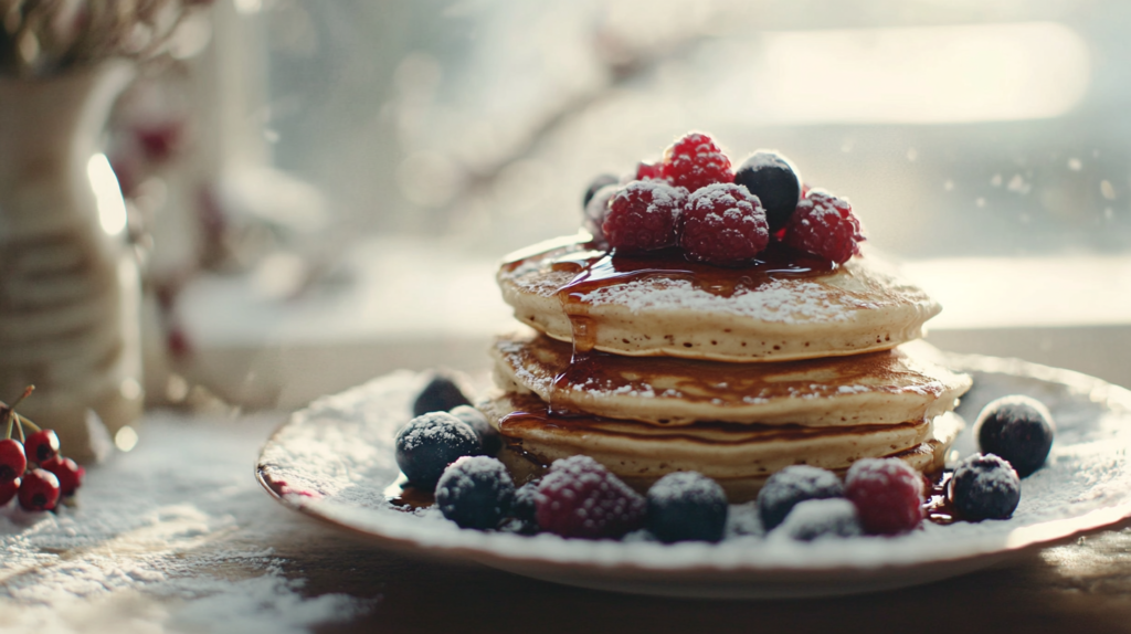 Spelt pancakes with berries for alkaline breakfast
