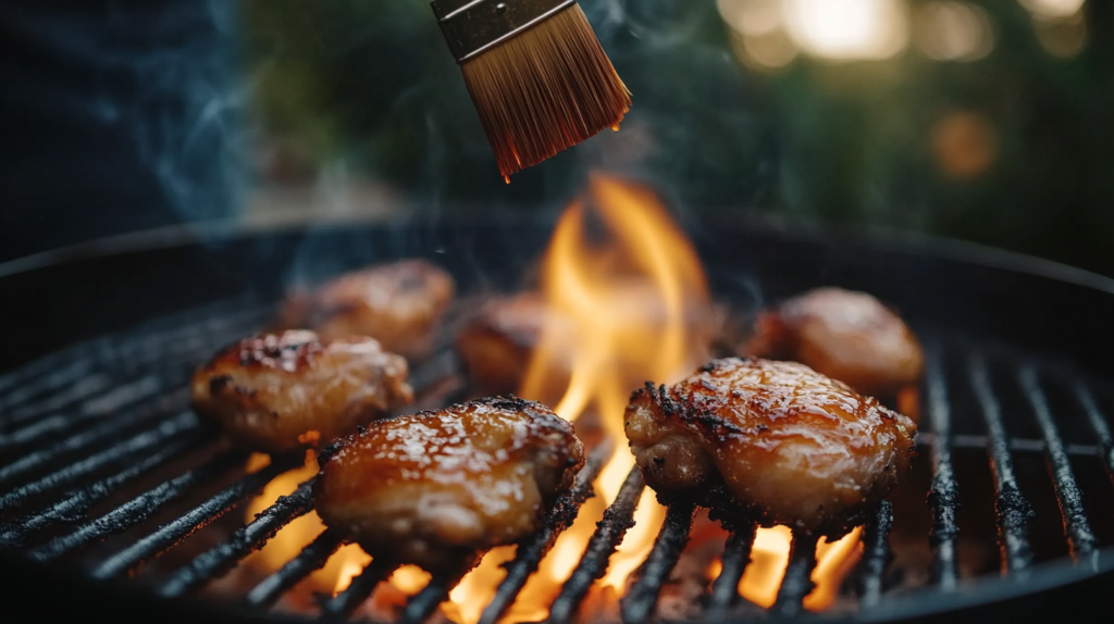Chicken thighs glazed on grill for Delmarva BBQ chicken carnivore recipe