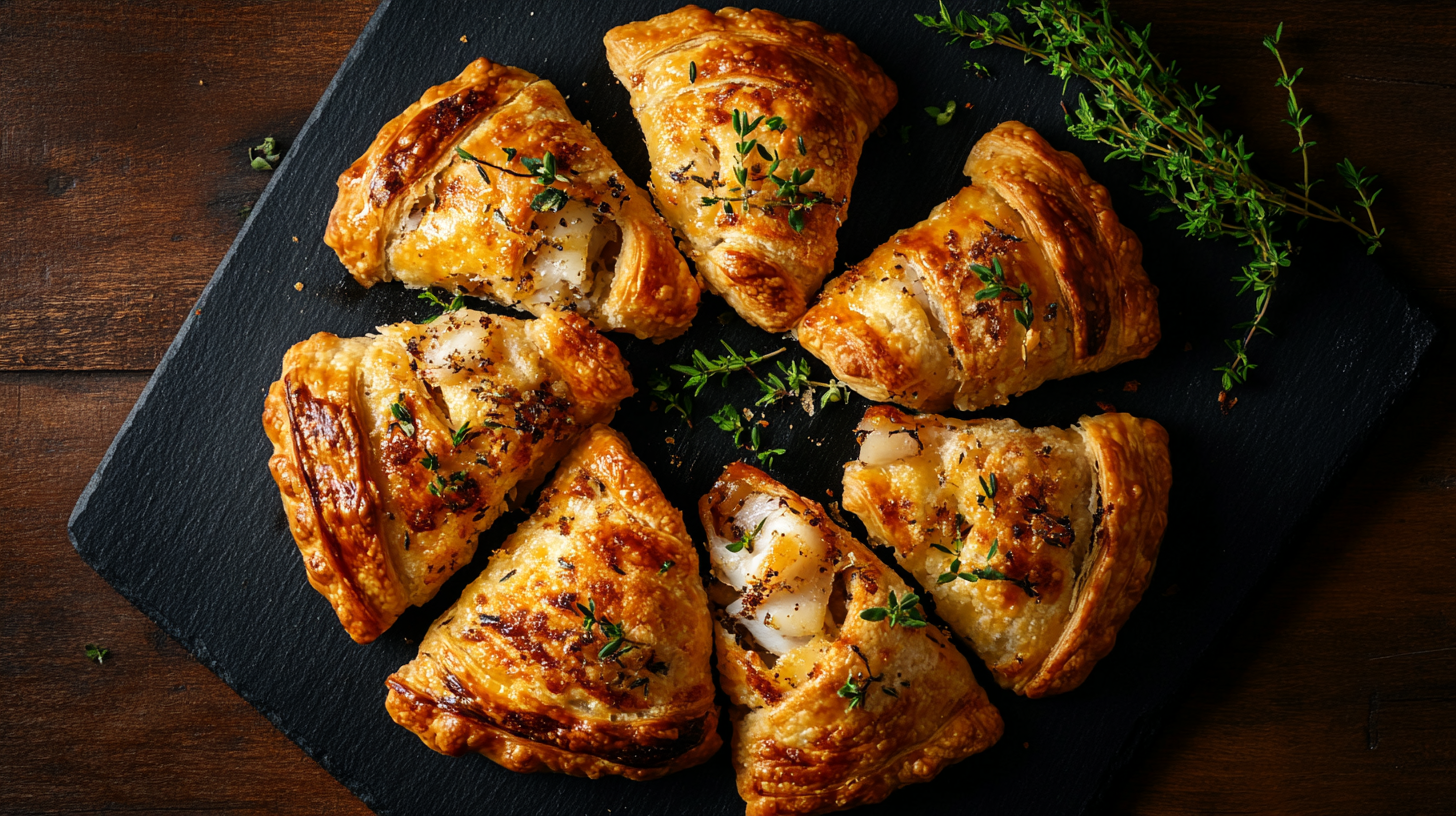 Golden flaky fish pasties recipe with parsley garnish