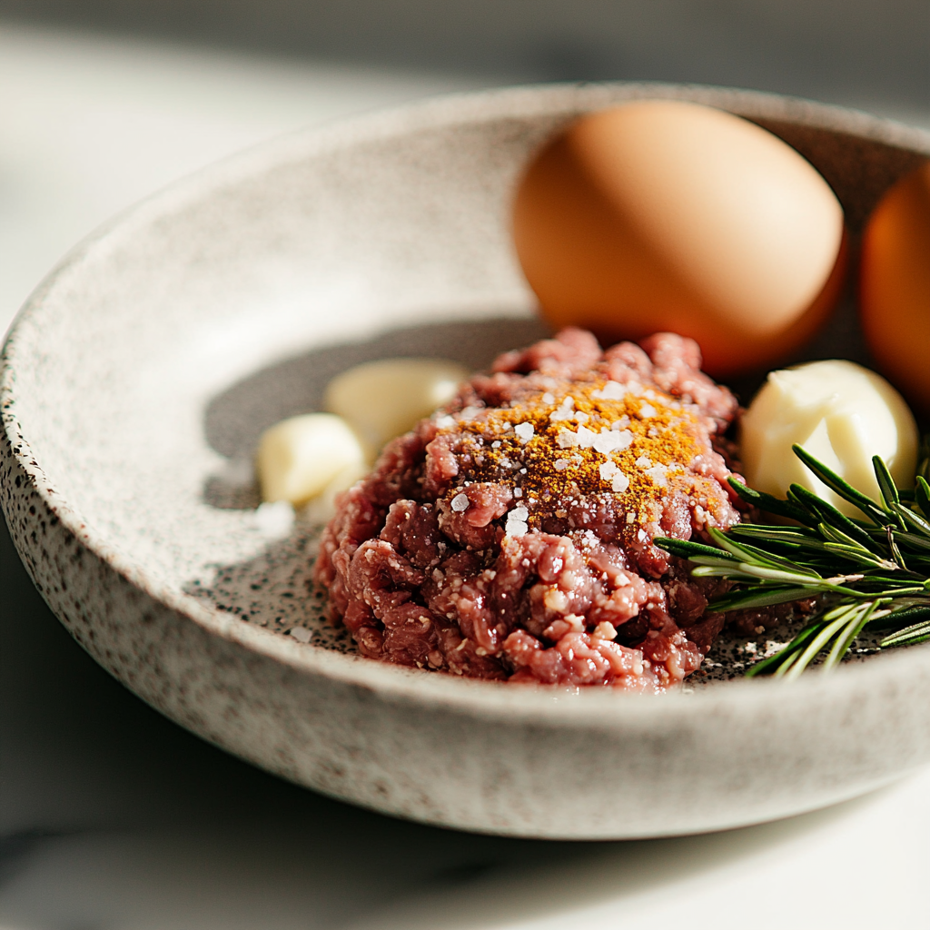 Ground beef and egg ingredients ready for a quick protein breakfast