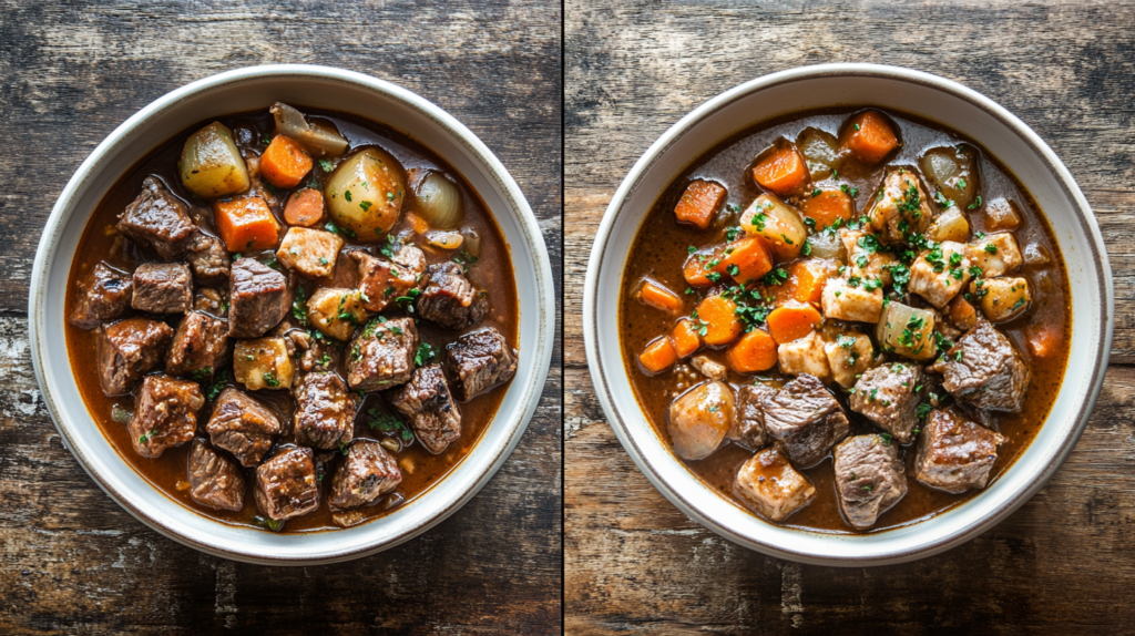 Two variations of Hawaiian Beef Stew—beef and chicken.