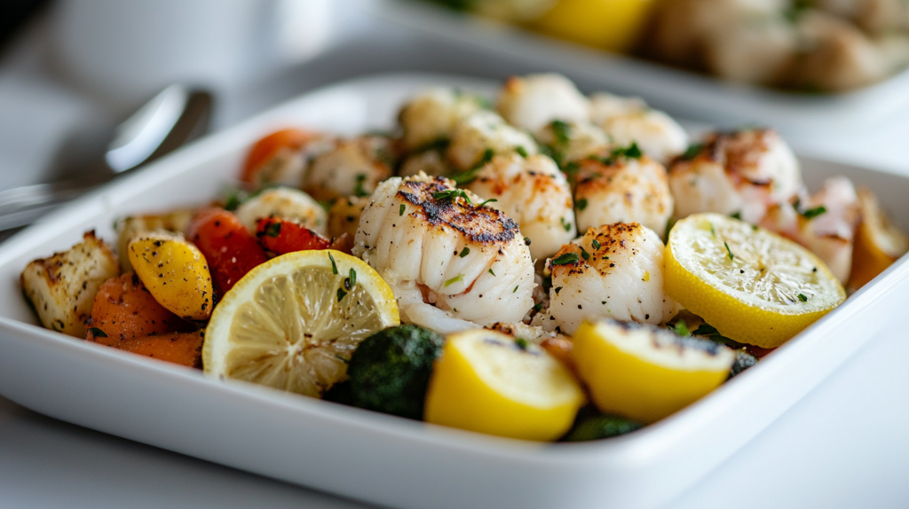 Nutritious snow crab meat meal with veggies