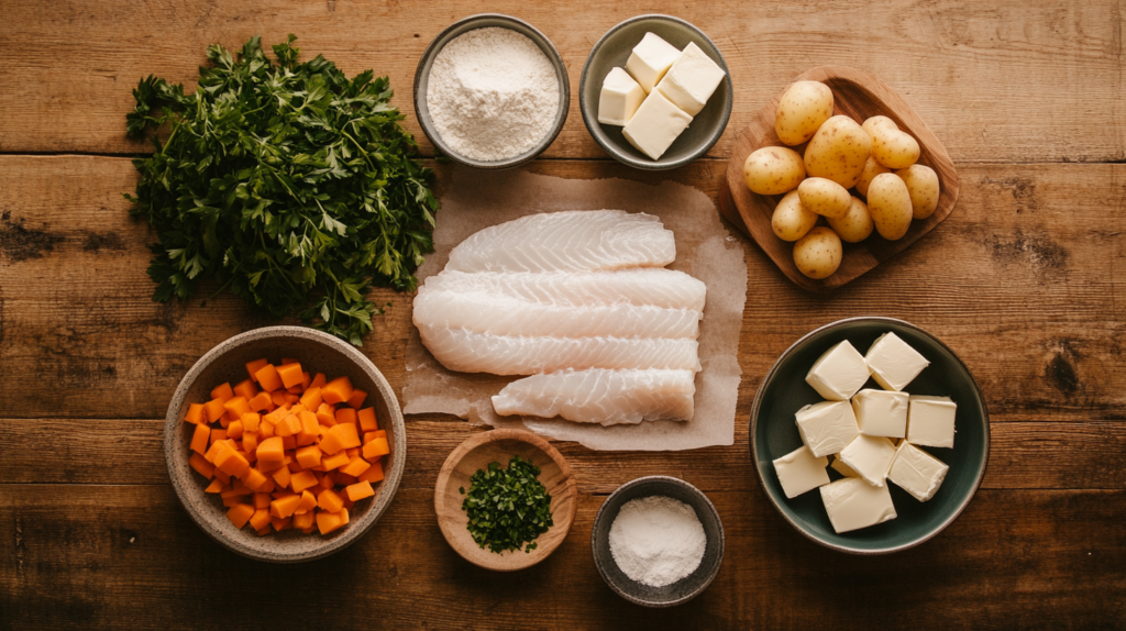 Ingredients for homemade fish pasties recipe