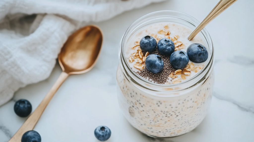 Overnight oats with almond milk and blueberries