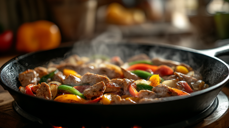 Sizzling chicken fajitas using John Soules chicken strips