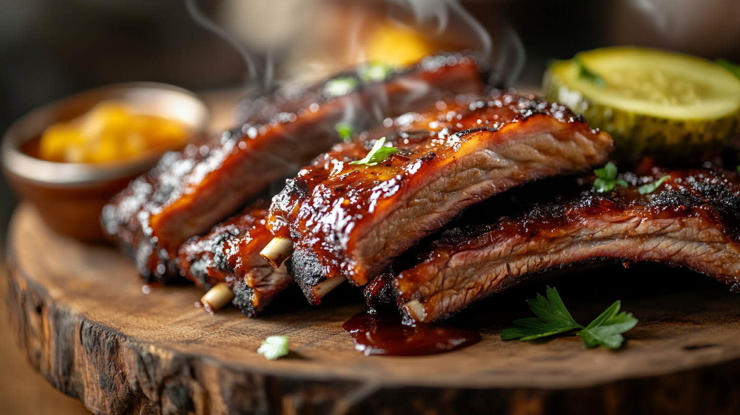 Smoked beef back ribs recipe served on a rustic wood board