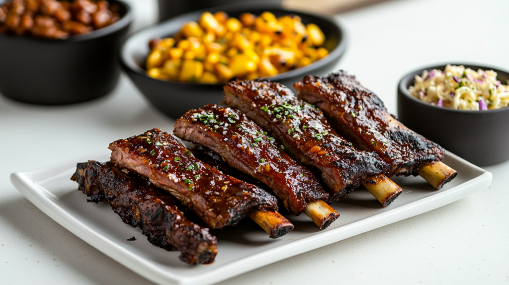 Smoked beef back ribs with classic BBQ side dishes