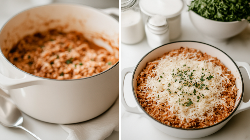 Process of assembling a ground turkey taco casserole