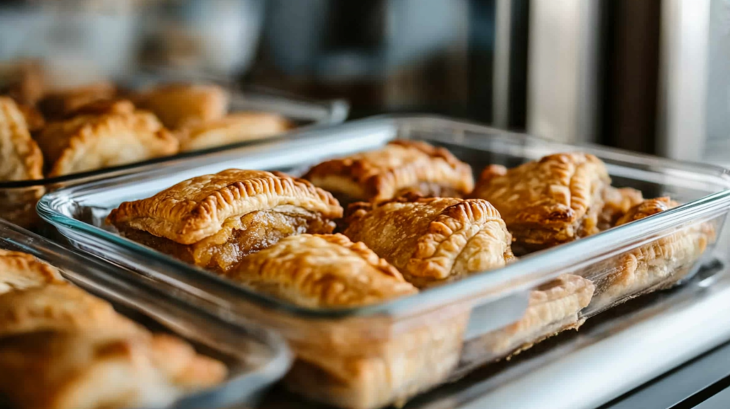 Stored fish pasties in glass container