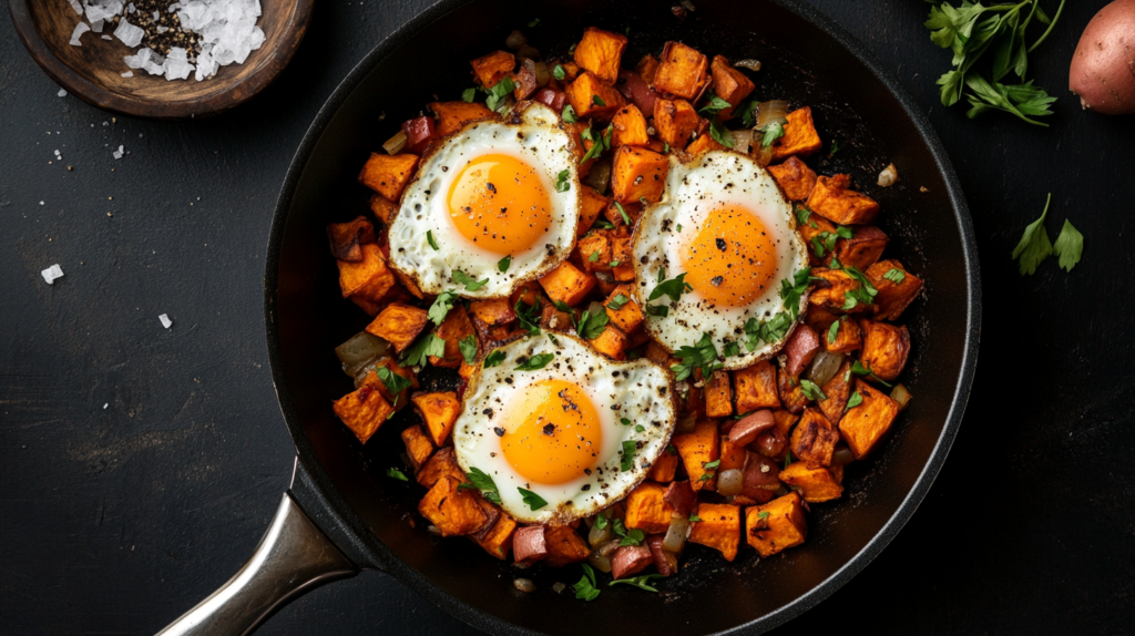 Sweet potato breakfast hash with eggs