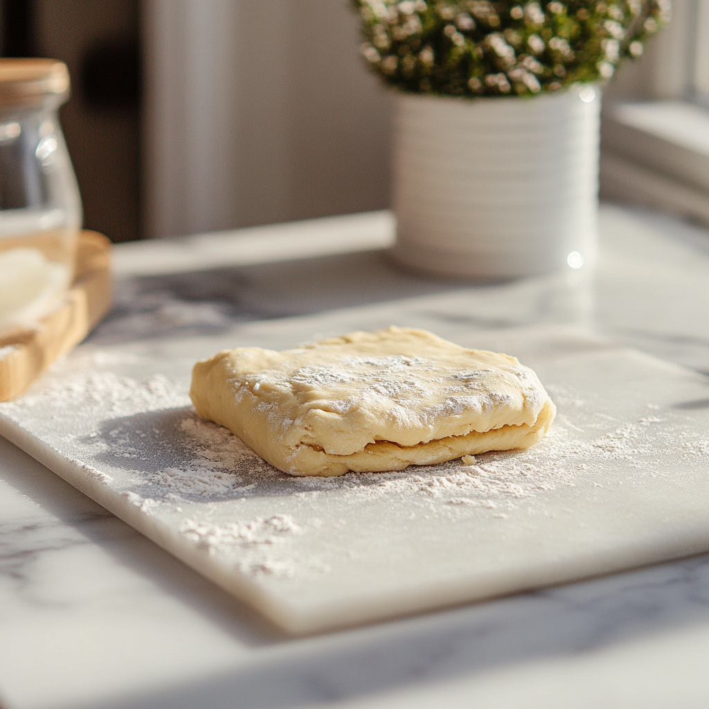 Bojangles biscuit dough being folded for flaky layers