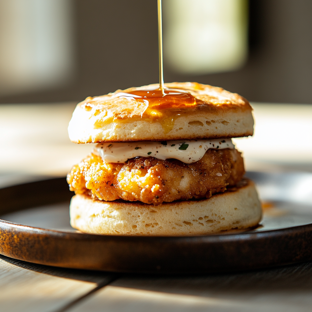 Chicken sandwich made with Bojangles biscuit recipe variation