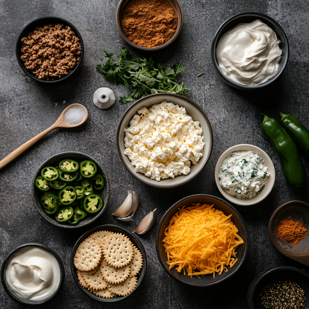 Ingredients for Iowa party bites recipe on rustic counter
