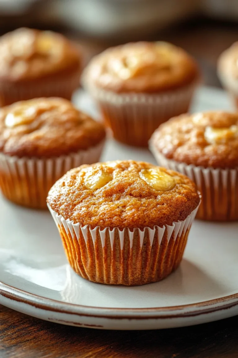Close-up of banana muffins in a muffin tin with a warm, inviting appearance