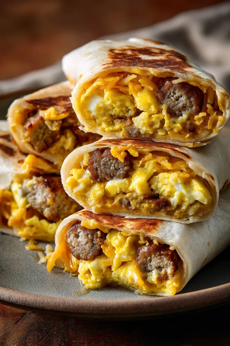 Close-up of Breakfast Crunchwraps with Eggs, showcasing a crispy tortilla wrap filled with scrambled eggs.