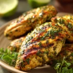 Close-up of Cilantro Lime Chicken with creamy sauce and fresh herbs