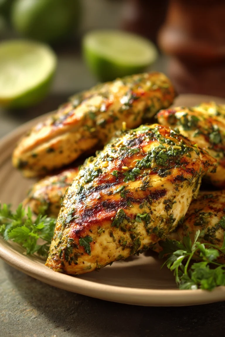Close-up of Cilantro Lime Chicken with creamy sauce and fresh herbs