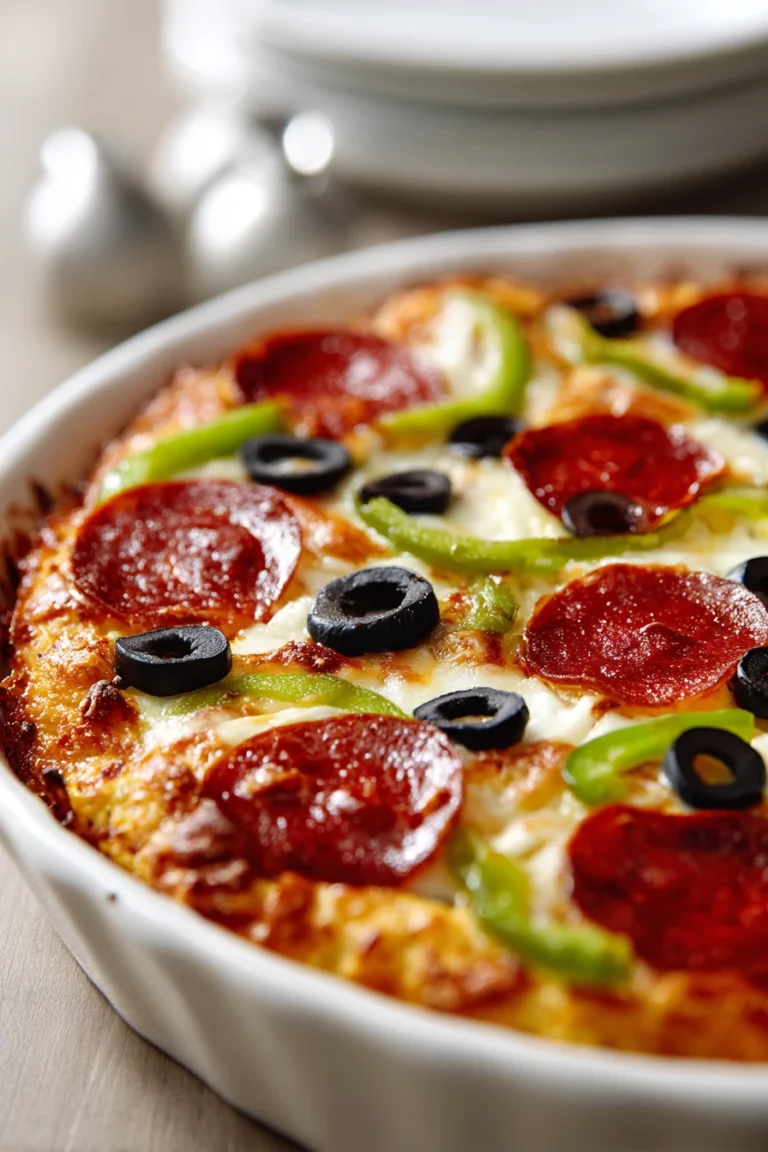Close-up of a Cottage Cheese Crust Pizza with fresh toppings and a golden crust.