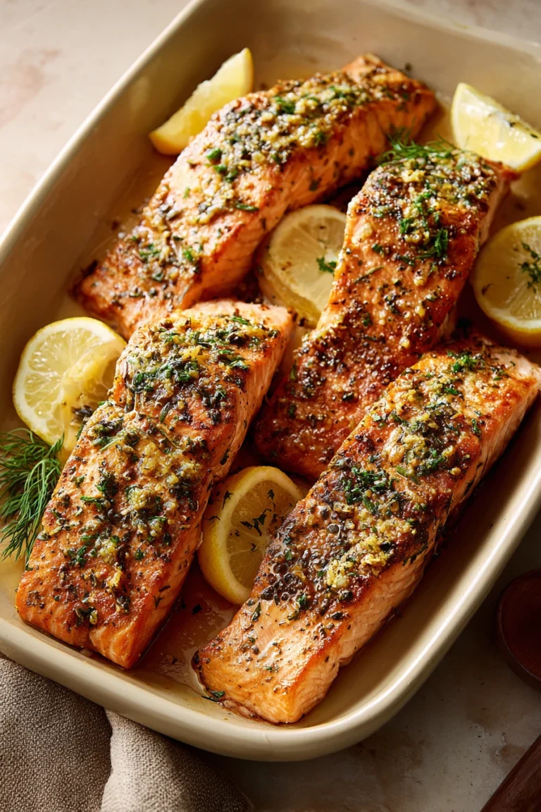 Close-up of Cowboy Butter Salmon with a bright and appetizing presentation.