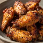 Crispy air fryer chicken wings with Italian seasoning on a white plate