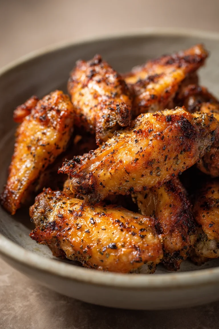 Crispy air fryer chicken wings with Italian seasoning on a white plate