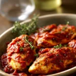 Close-up of a chicken dish with creamy marinara sauce, perfect for easy weeknight meals.