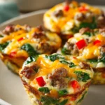 Close-up of fluffy breakfast egg muffins with a golden top and herbs on a clean background.
