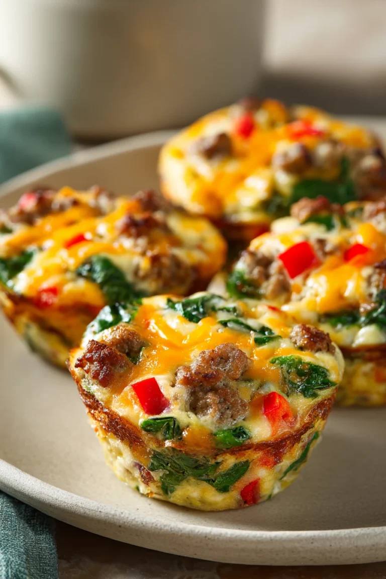 Close-up of fluffy breakfast egg muffins with a golden top and herbs on a clean background.