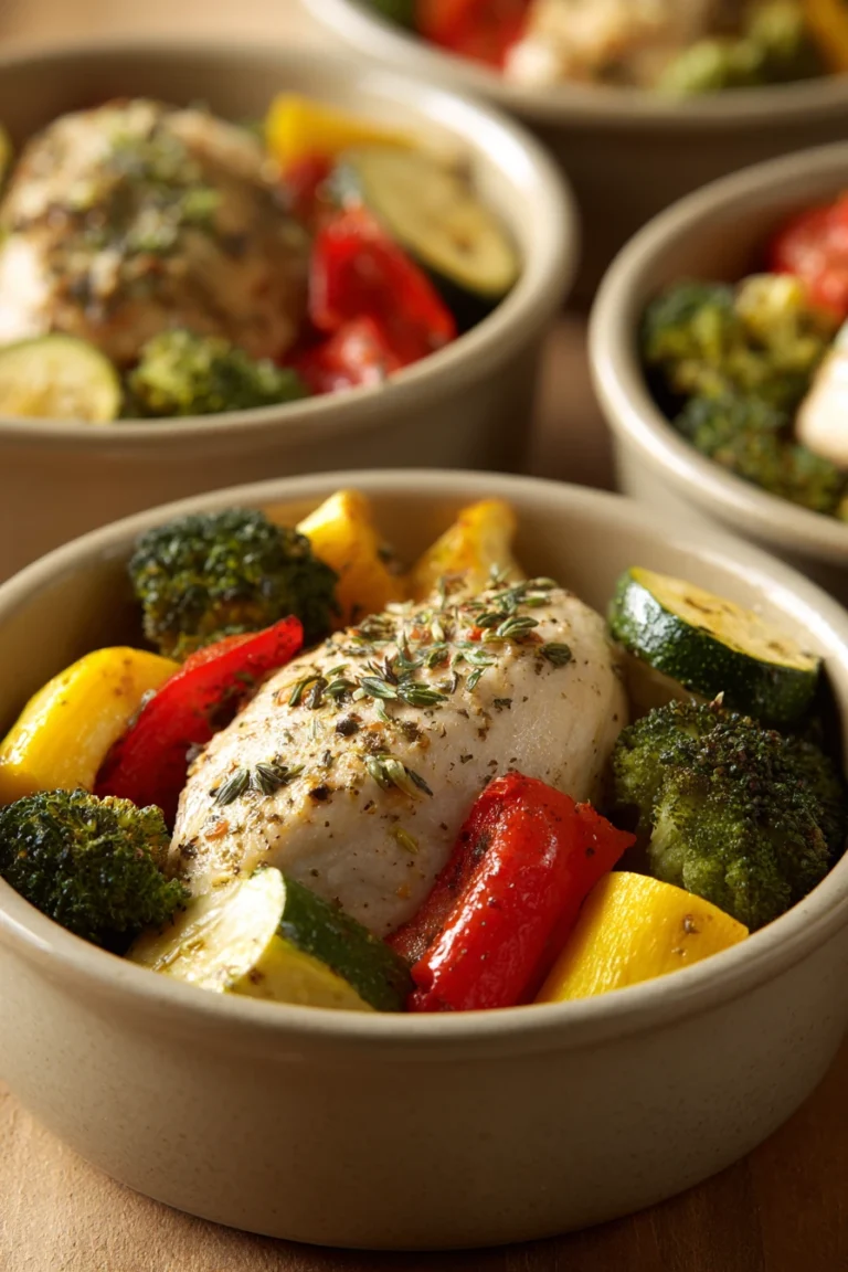 Close-up of a colorful gluten free meal prep with fresh vegetables and herbs.