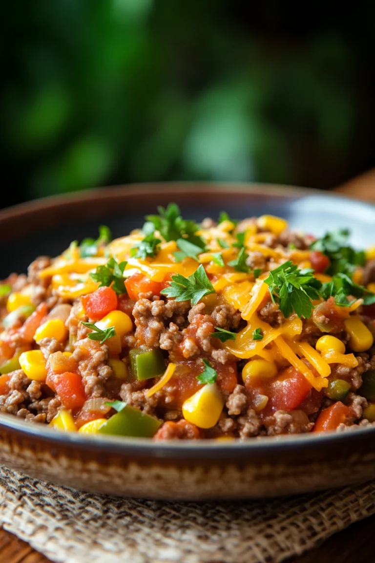 Close-up of a delicious ground beef dish with bright lighting and minimal background.