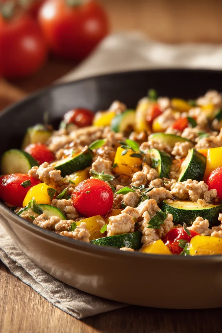 Close-up of a delicious ground turkey dinner with vibrant colors and textures