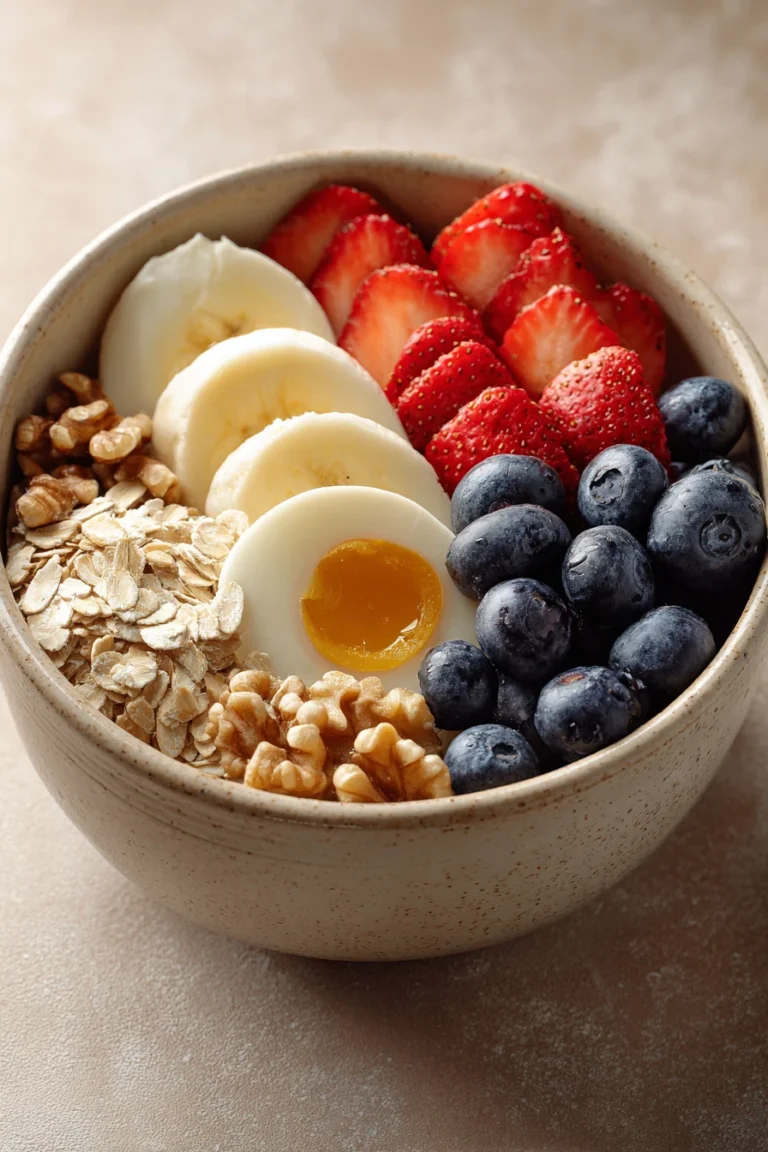 Close-up of a healthy breakfast meal prep with fresh fruits and grains.