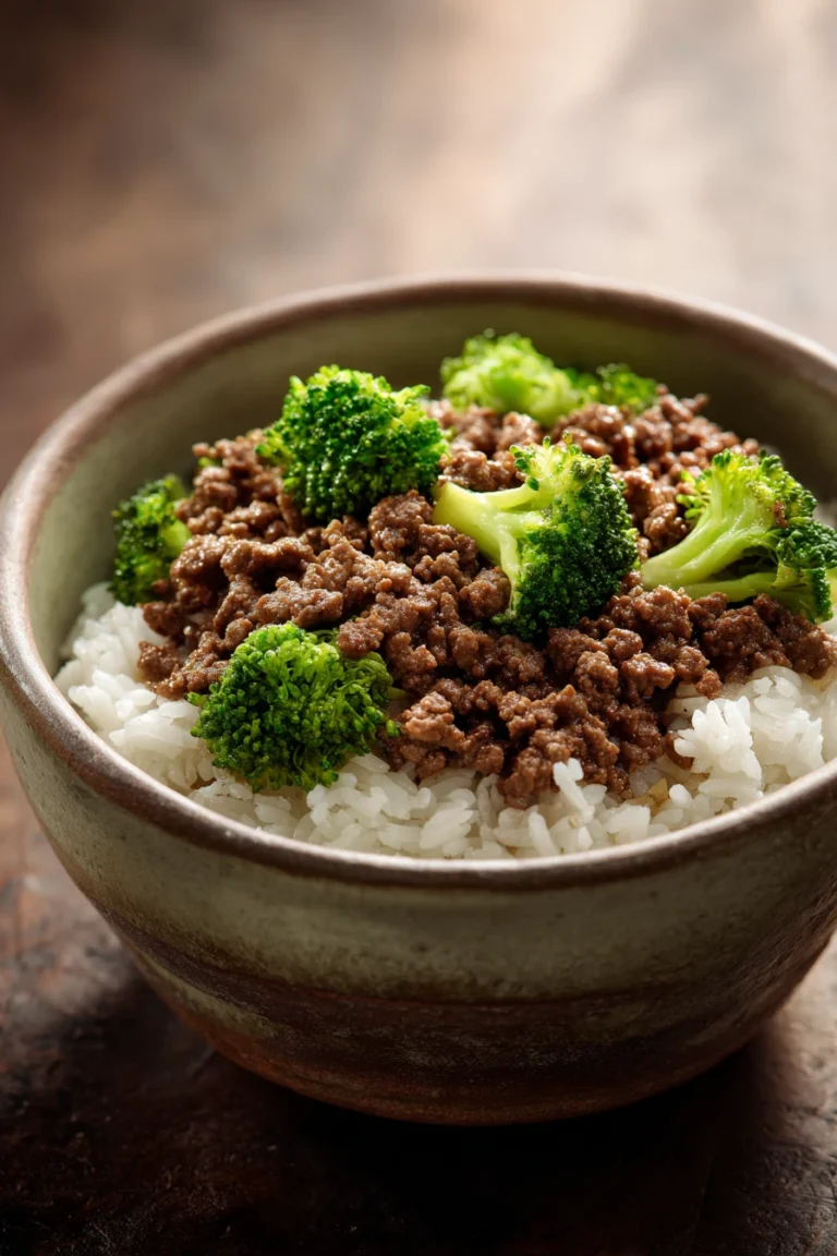 Close-up of a high protein Korean beef bowl with vibrant vegetables and rice.