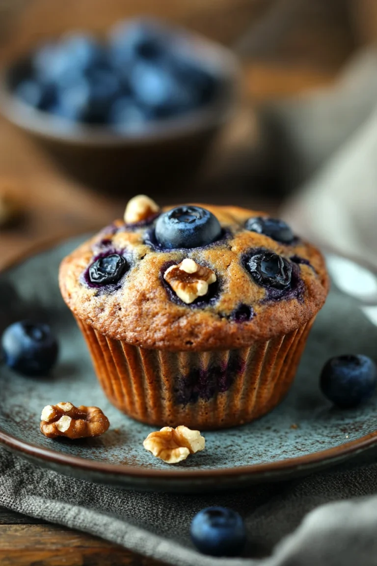 Close-up of high protein vegan breakfast muffin with seeds and nuts on top