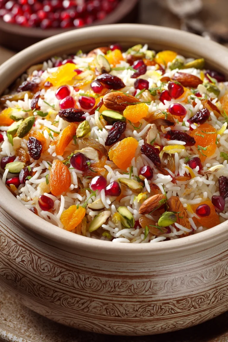 Close-up of Jeweled Vegetarian Rice Plov with colorful vegetables and herbs