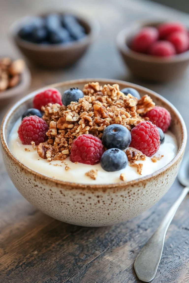 Close-up of kodiak muffin with yogurt topping on a clean background