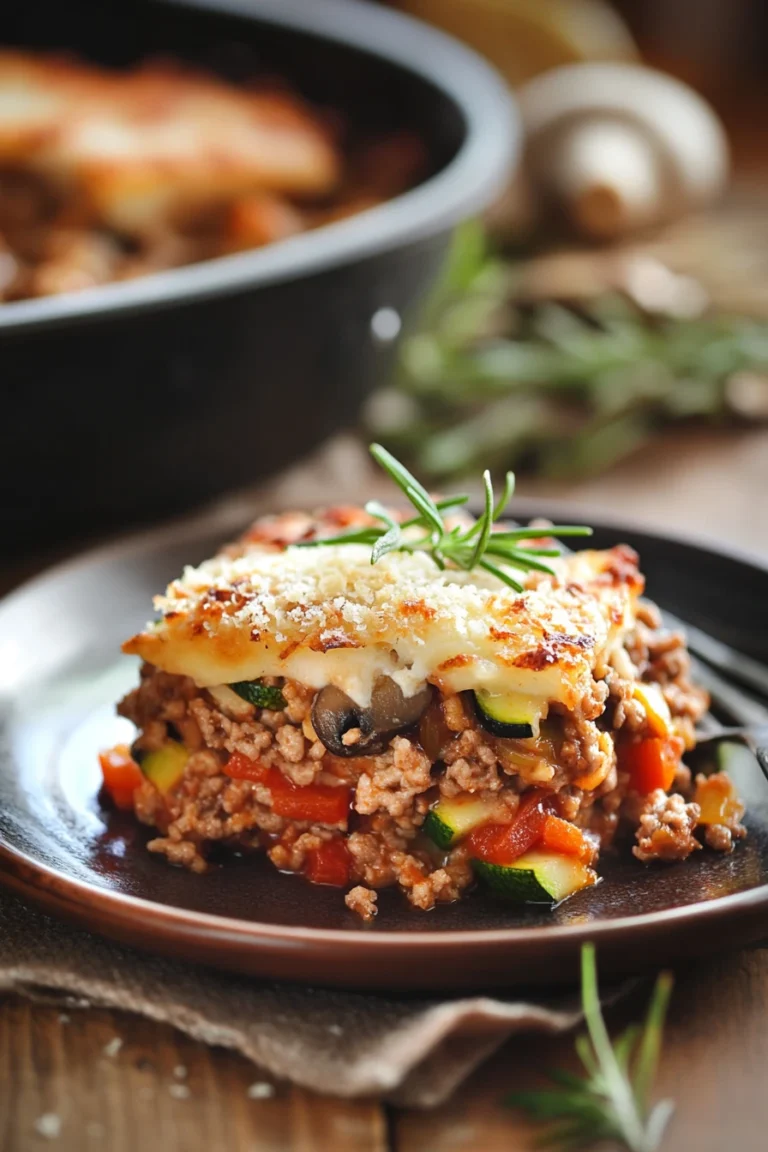 Close-up of a make ahead dinner with ground turkey in a bright, warm setting.