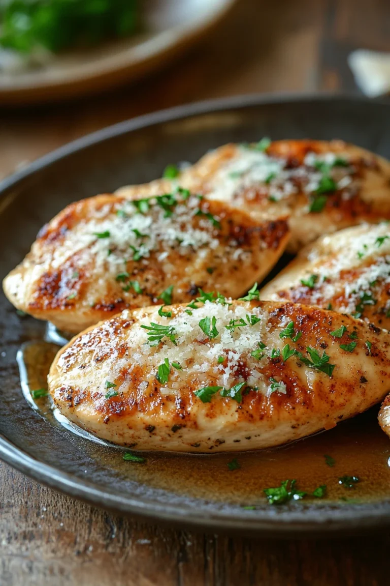Close-up of make ahead Italian chicken with creamy sauce and herbs