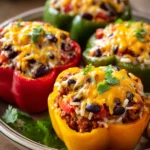 Close-up of vibrant Mexican stuffed peppers with a clean background